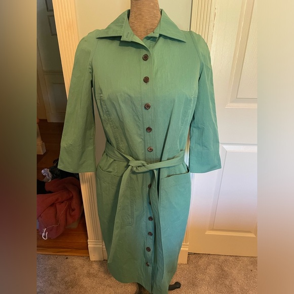Bill Blass Sage Green Taffeta Button Front Belted Midi Dress Size 0 NWT - Picture 12 of 13